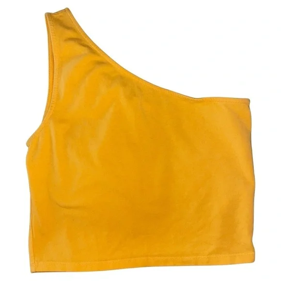 GB (Juniors) Knit One Shoulder Cropped Tank Top Yellow Seasonal Size M - Picture 3 of 6